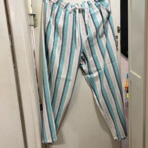 Women's Striped Teal and White Joggers